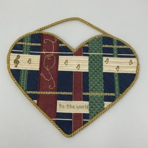 Vintage Handmade Stitched Heart Wall Hanging Joy‎ To The World Music Pocket